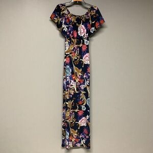 Yoins Vintage Look Floral Print Dress Boho Off Shoulder Foldover Dress Women's M